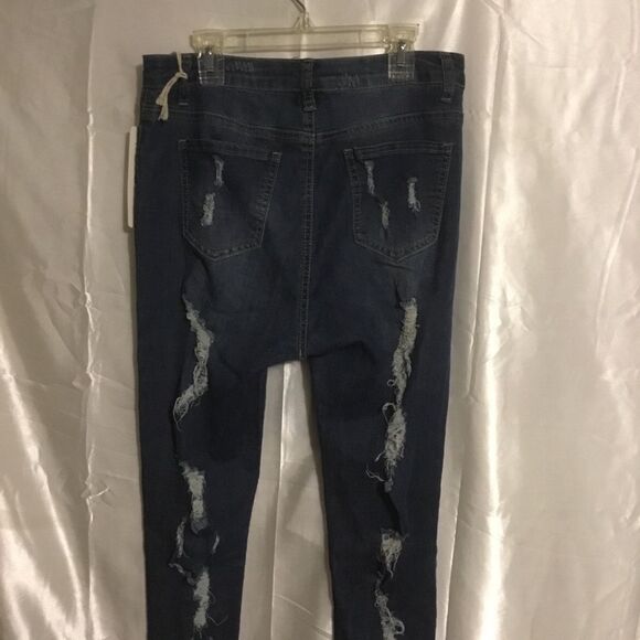 American bazi Medium Wash Whisker Detail High Waist Destroyed Skinny Jeans 9 - Picture 3 of 5